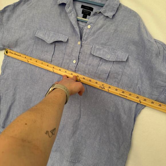 J. Crew Baird McNutt Irish Linen Light Blue Short Sleeve Blouse Size 10 - Picture 13 of 14